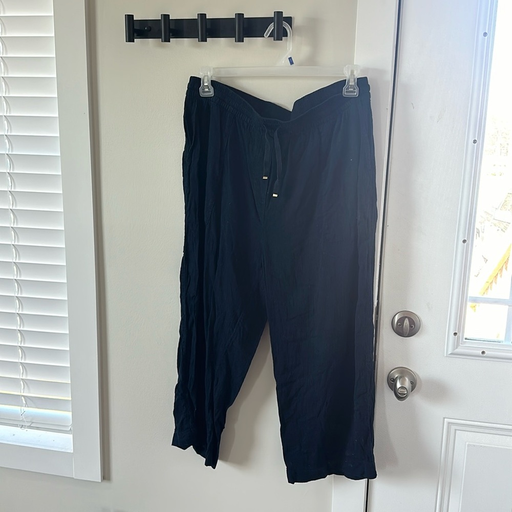 Tommy Hilfiger XL linen navy wide leg crop pants